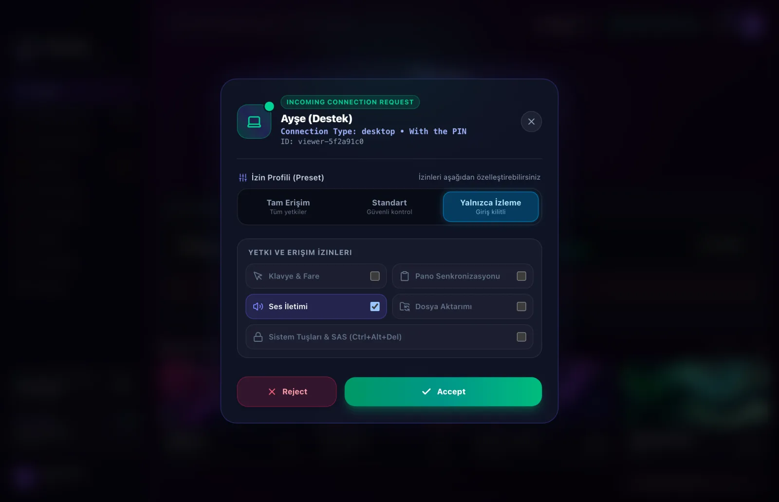 Incoming request: permission profile and permissions